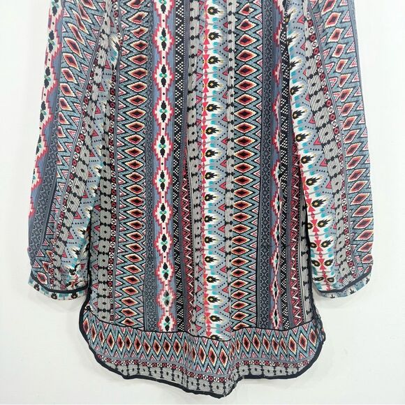 Tolani NATASHE Gray Red 100% Silk Tribal Western Ethnic Flowy Tunic Mini Dress - Picture 10 of 13